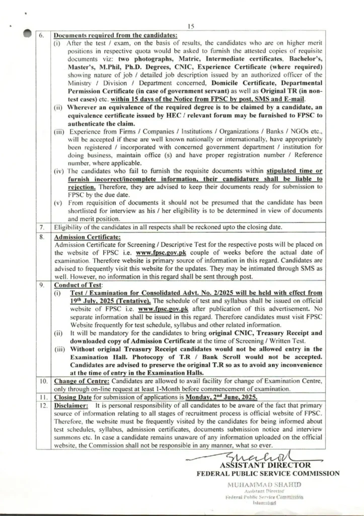 Latest FPSC Jobs Online Apply 2025 3 Latest FPSC jobs advertisement general instructions