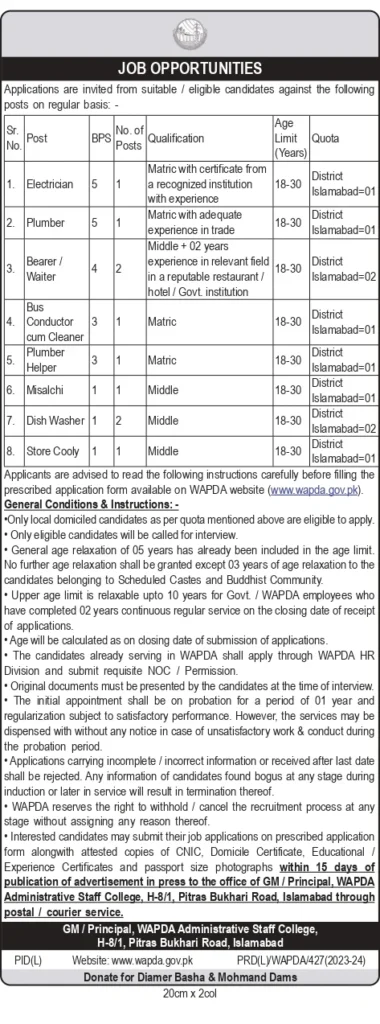New jobs in WAPDA apply now 2 Wapda job advertisement