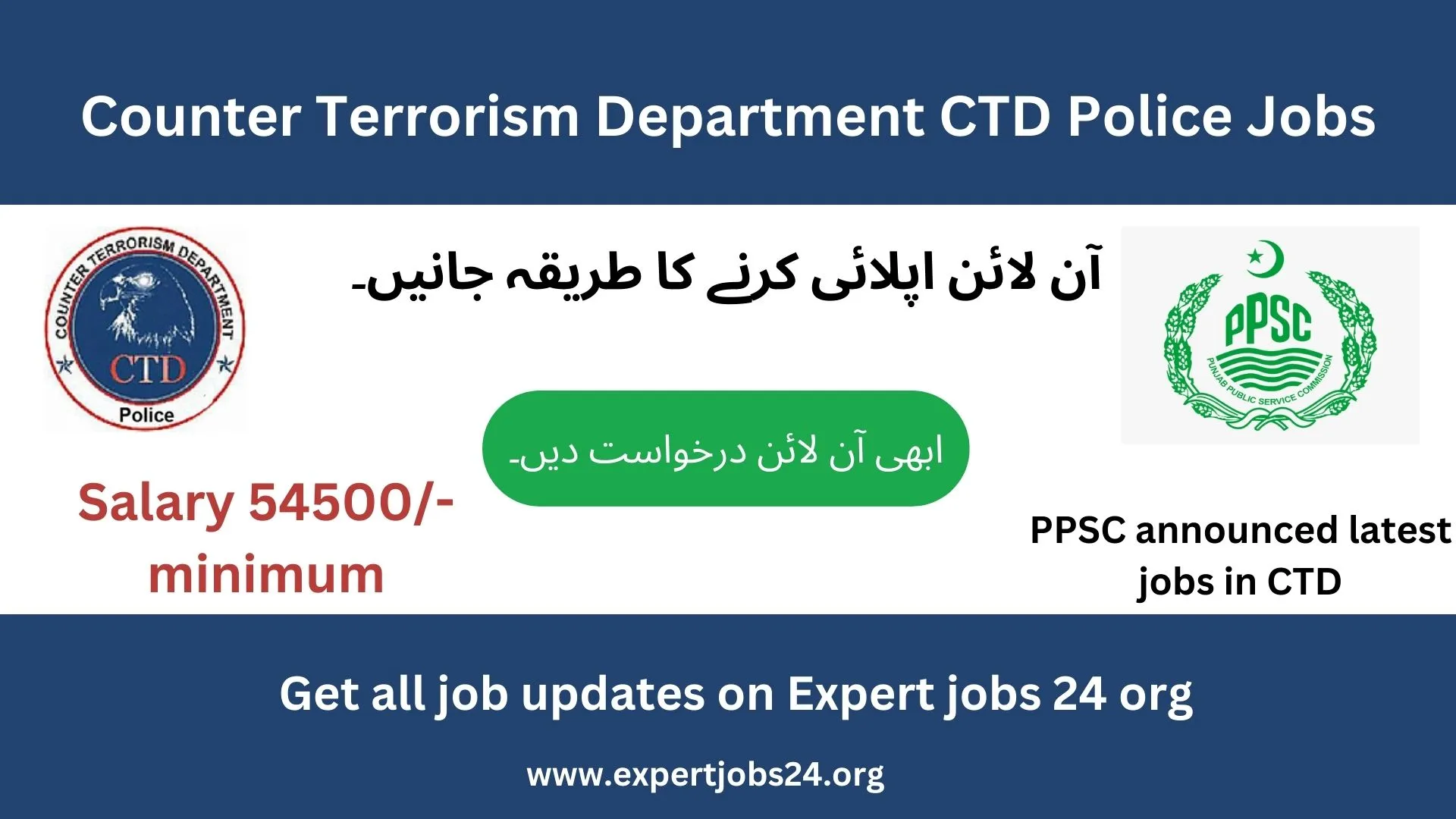 Counter Terrorism Department CTD police jobs advertisement banner with CTD and PPSC logo