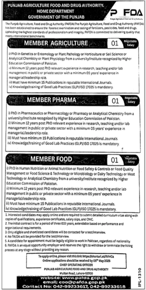 PAFDA Jobs Online Apply Punjab Agriculture, Food, and Drug Authority 2 Latest PAFDA jobs 2025 online apply