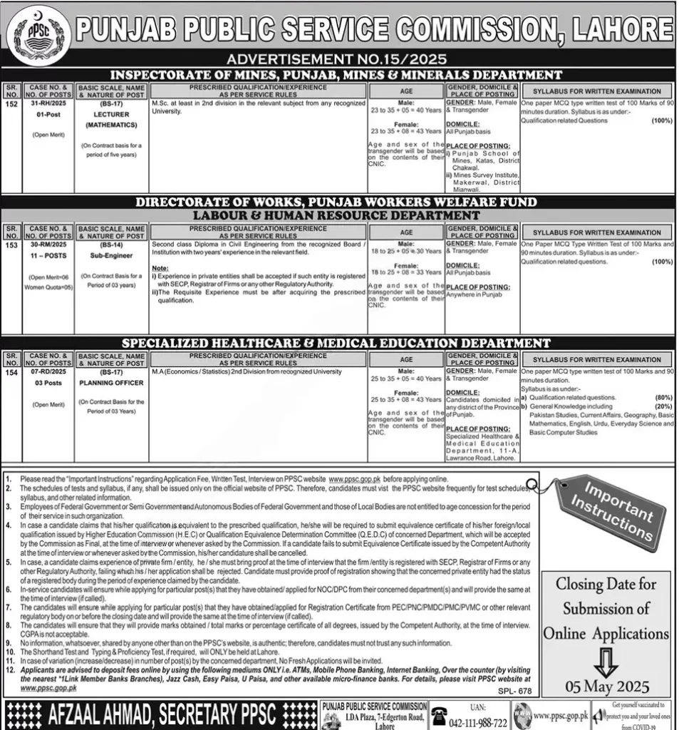 Online Apply PPSC Latest Jobs 2025 Advertisement No 13 2 Latest PPSC jobs 2025 advertisement no 15