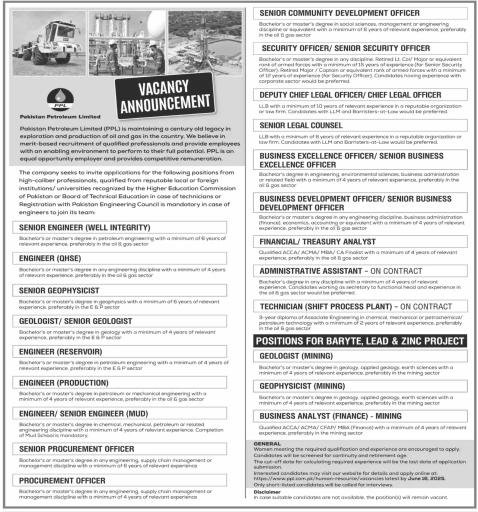Latest Pakistan Petroleum Limited PPL Jobs Online Apply 2025 2 Pakistan Petroleum Limited PPL jobs latest advertisement image